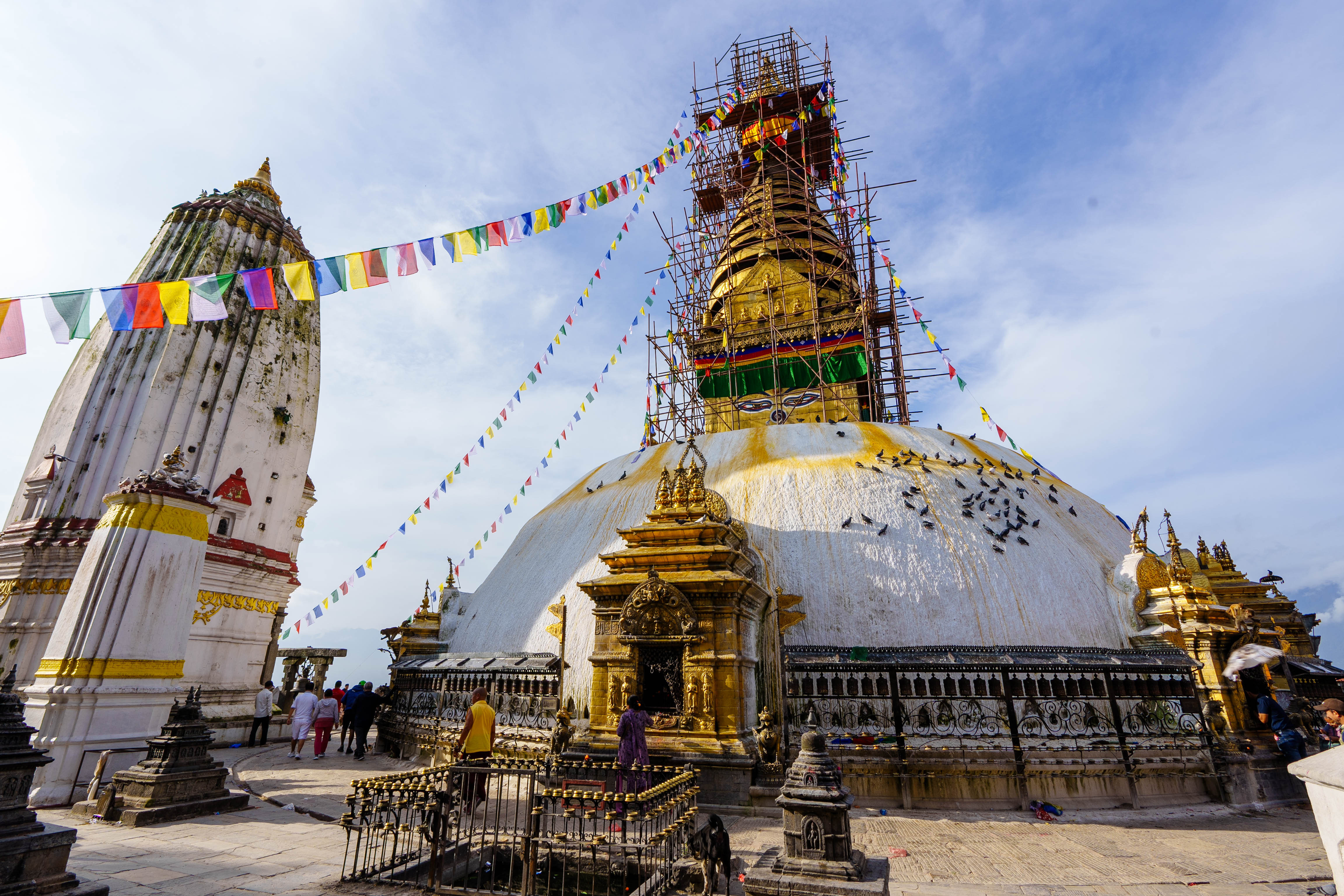 Under renovation Pratappur and Anantapur temples with Swayambhu stupa in the middle